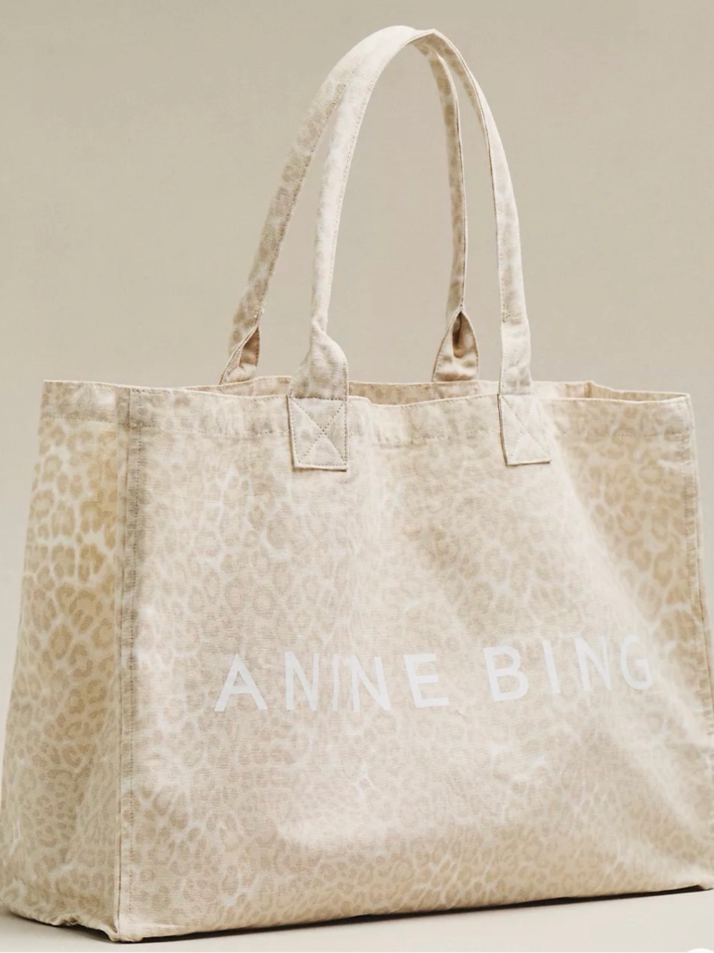Anine Bing Beige Leopard Print Canvas Tote
